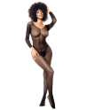 Combinaison manches longues en résille noire - MAL1102BLK