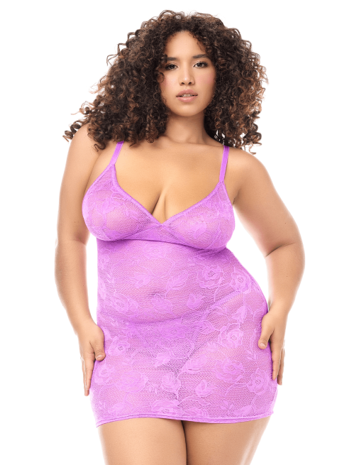 Babydoll grande taille dentelle violette et string - MAL7613XWORC Babydoll grande taille dentelle violette et string - MAL7613XWORC