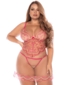 Nuisette grande taille en résille brodée avec string - MAL7604XROWP Nuisette grande taille en résille brodée avec string - MAL7604XROWP