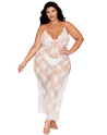 Nuisette longue blanche grande taille en dentelle florale, string assorti - DG13667XWHT Nuisette longue blanche grande taille en dentelle florale, string assorti - DG13667XWHT