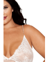 Nuisette longue blanche grande taille en dentelle florale, string assorti - DG13667XWHT Nuisette longue blanche grande taille en dentelle florale, string assorti - DG13667XWHT
