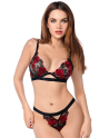 Ensemble sexy 2 pièces en résille transparente brodée et string - MAL8962BKRD Ensemble sexy 2 pièces en résille transparente brodée et string - MAL8962BKRD