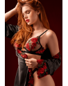 Ensemble sexy 2 pièces en résille transparente brodée et string - MAL8962BKRD Ensemble sexy 2 pièces en résille transparente brodée et string - MAL8962BKRD