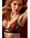 Ensemble sexy 2 pièces en résille transparente brodée et string - MAL8962BKRD Ensemble sexy 2 pièces en résille transparente brodée et string - MAL8962BKRD