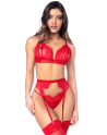 Ensemble sexy 3 pièces peek-a-boo en dentelle avec string et porte-jarretelles - MAL8970RED Ensemble sexy 3 pièces peek-a-boo en dentelle avec string et porte-jarretelles - MAL8970RED