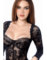 Body sexy manches longues en dentelle gothique et détails effet cuir - MAL8957BLK