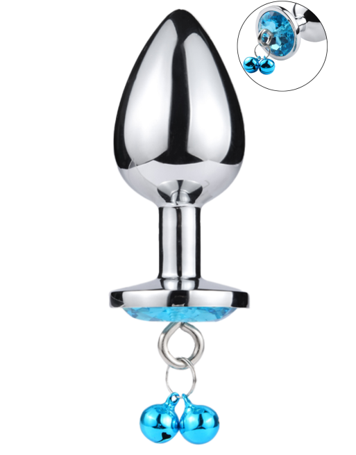 Plug bijou aluminium bleu avec clochettes Taille M -  RY-002-A-ZB