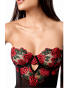 Babydoll sexy à armatures Mapalé broderie roses et string - MAL7619BKRD
