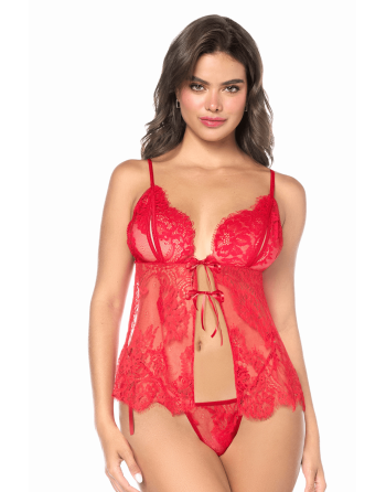 Babydoll Mapalé espiègle avec string à nouer - MAL7621RED