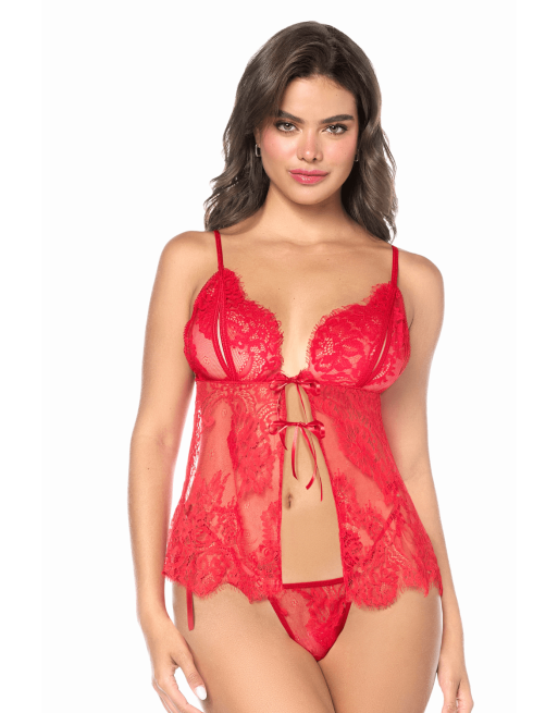 Babydoll Mapalé espiègle avec string à nouer - MAL7621RED Babydoll Mapalé espiègle avec string à nouer - MAL7621RED