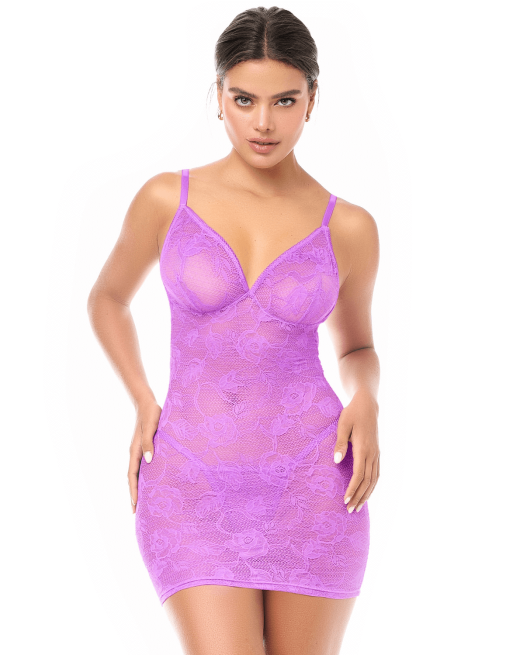 Babydoll dentelle extensible violette et string - MAL7613WORC Babydoll dentelle extensible violette et string - MAL7613WORC