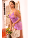 Babydoll dentelle extensible violette et string - MAL7613WORC Babydoll dentelle extensible violette et string - MAL7613WORC