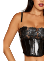 Bustier noir avec armatures en simili cuir, string assorti - DG13655BLK Bustier noir avec armatures en simili cuir, string assorti - DG13655BLK