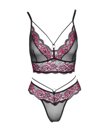Ensemble soutien-gorge et string en dentelle et résille - R2213788