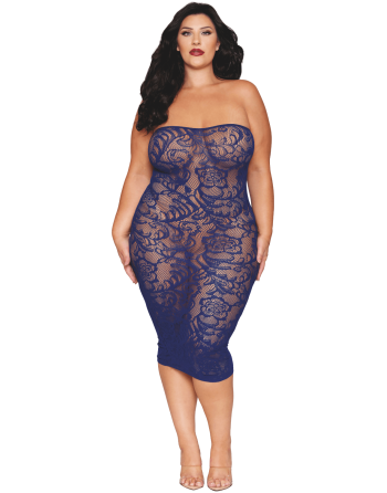 Ensemble 2 pièces grande taille top manches longues et robe bleu marine - DG0525XECL