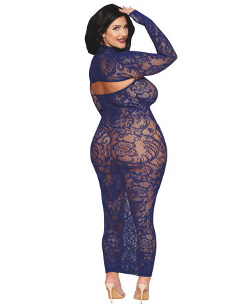 Ensemble 2 pièces grande taille top manches longues et robe bleu marine - DG0525XECL